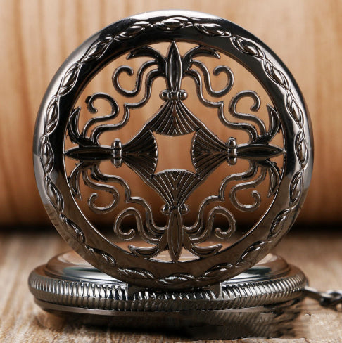 Montre de poche mécanique automatique à motif creux sculpté classique rétro