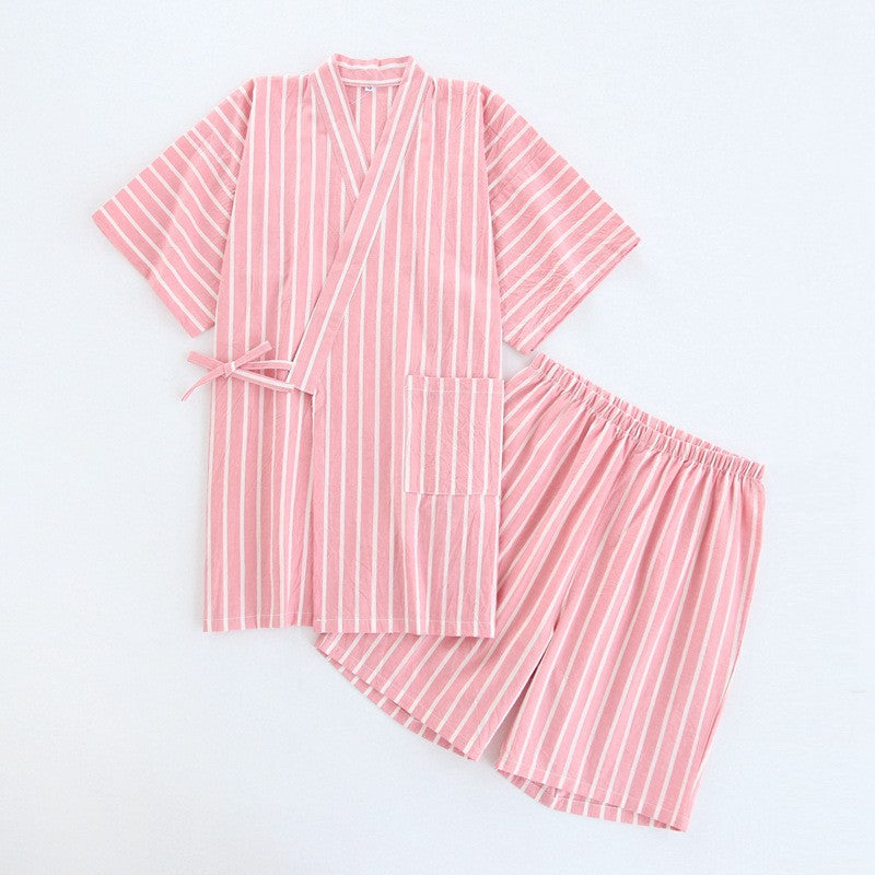Washed cotton striped pajamas