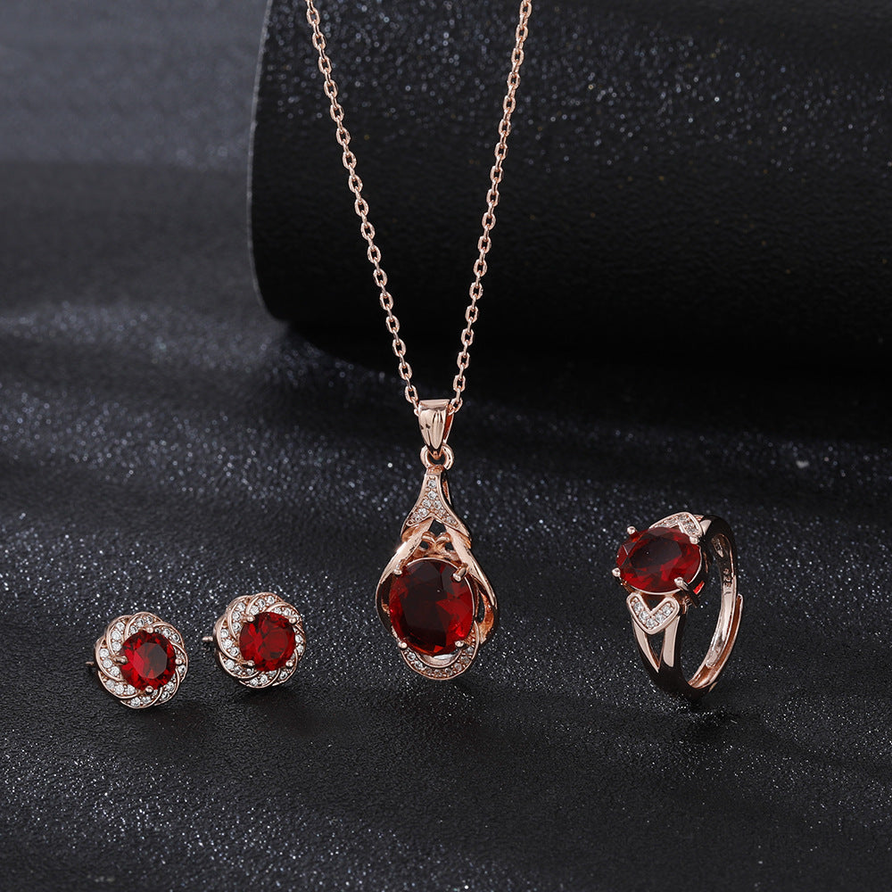 Collier pendentif en pierre gemme couleur Tourmaline rouge style coréen
