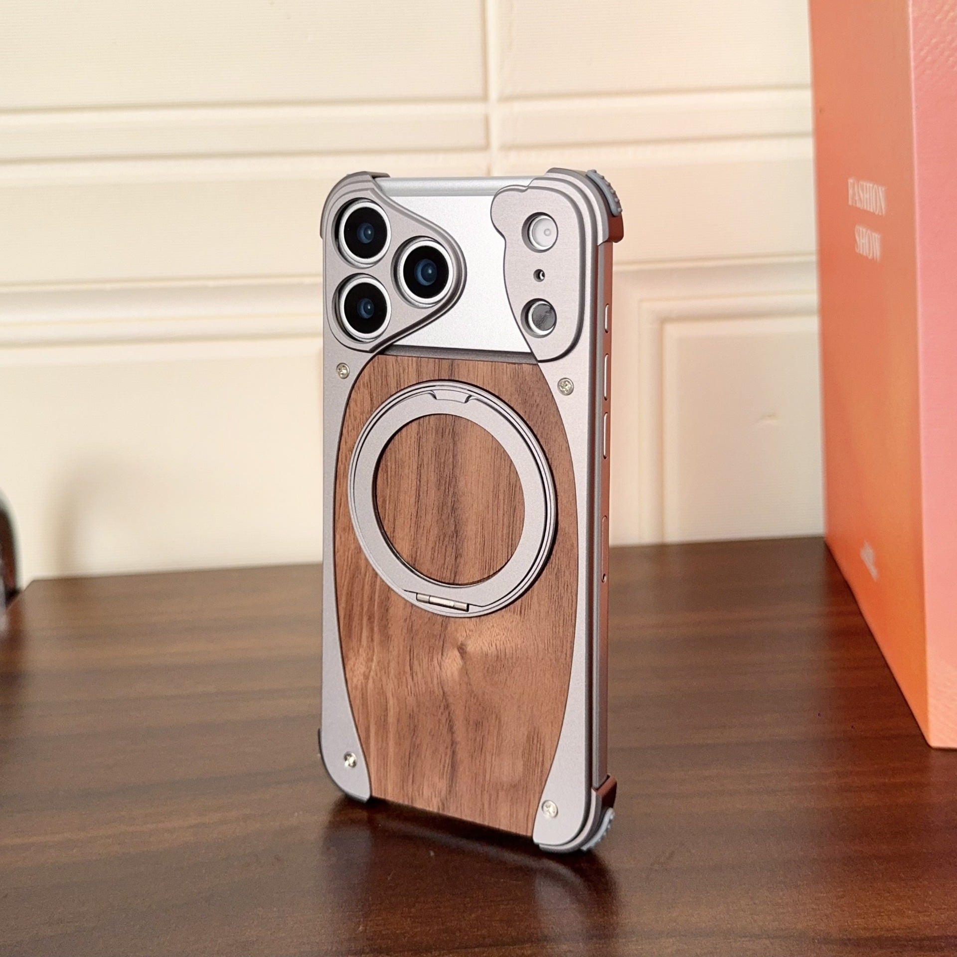 Étui de téléphone sans cadre en bois de noyer