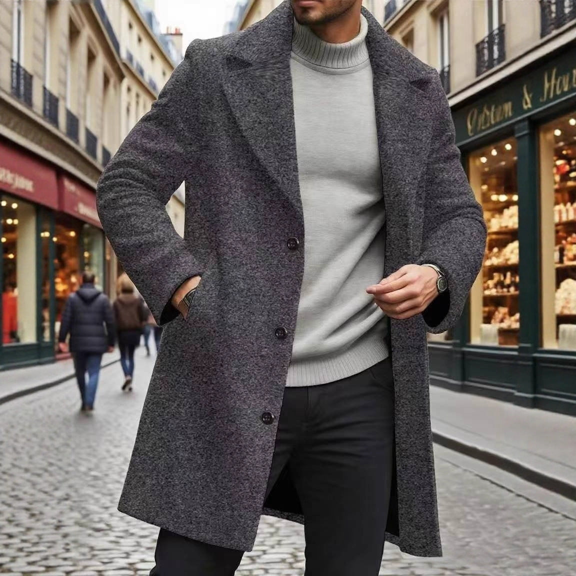 Trench Coat Lapel incrusté Slim-fit Surpoil Élégant et sophistiqué Trench de couleur solide