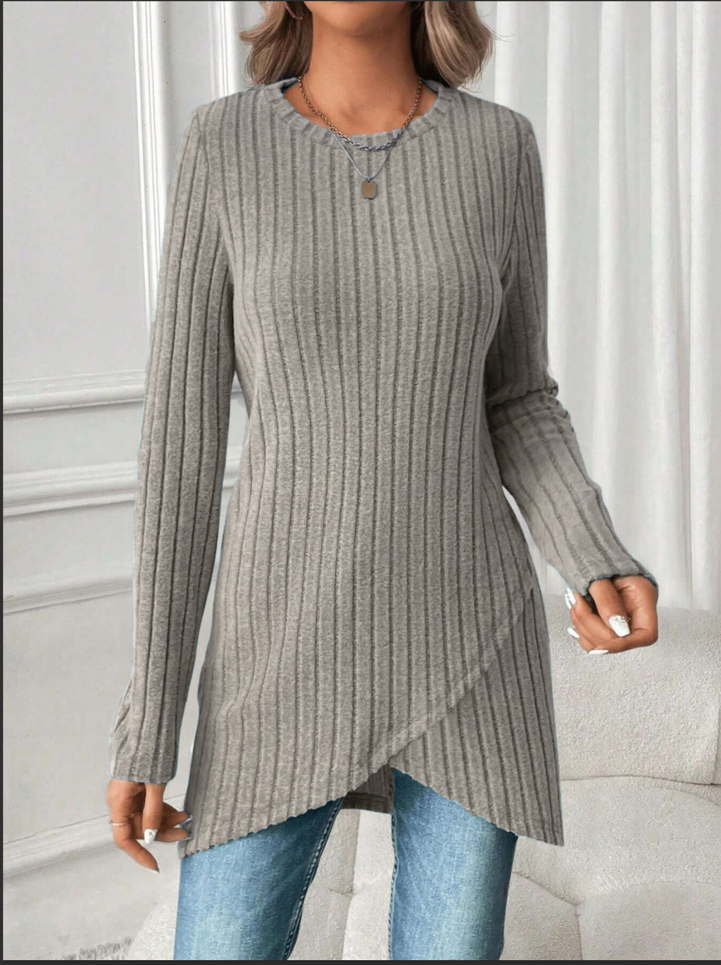 Women's European and American Style Round Neck Casual Long Sleeve Top