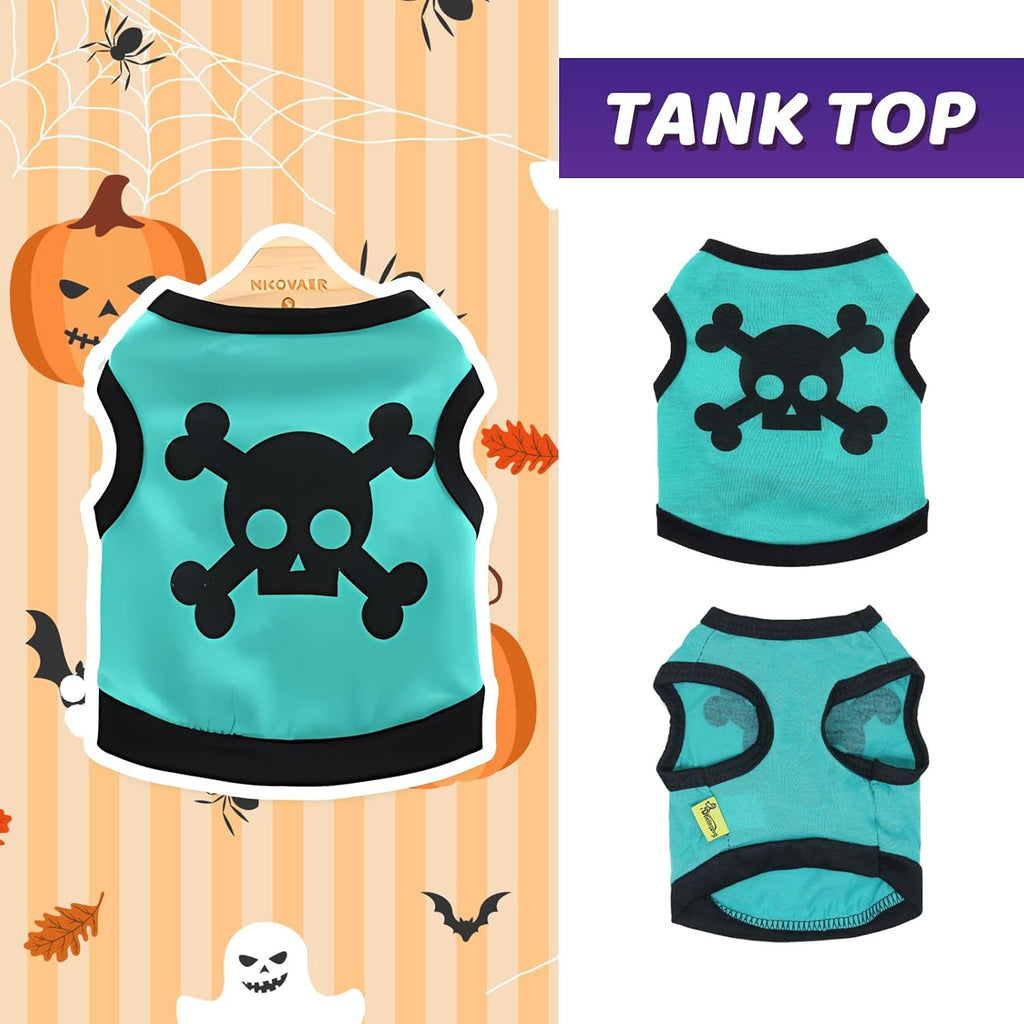 Chien Vest Crâne Bones Halloween Cosplay Dog Tank Top Couleur Blocage Stretch Cats Costumes