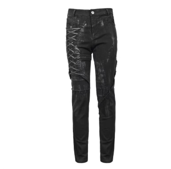 Punk Mecha hommes pantalons Slim-fit pantalons occasionnels avec un look denim lavé