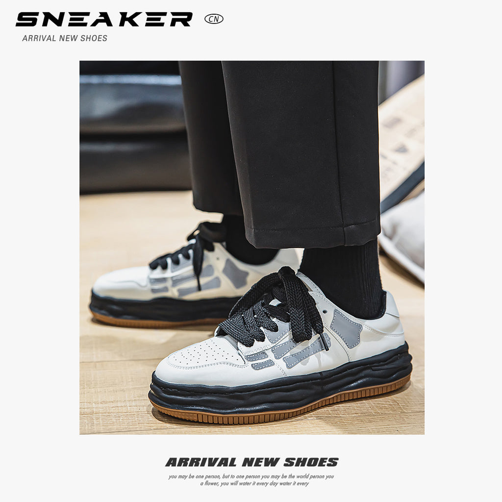 Reflective Bone Retro Platform Sneakers Hommes
