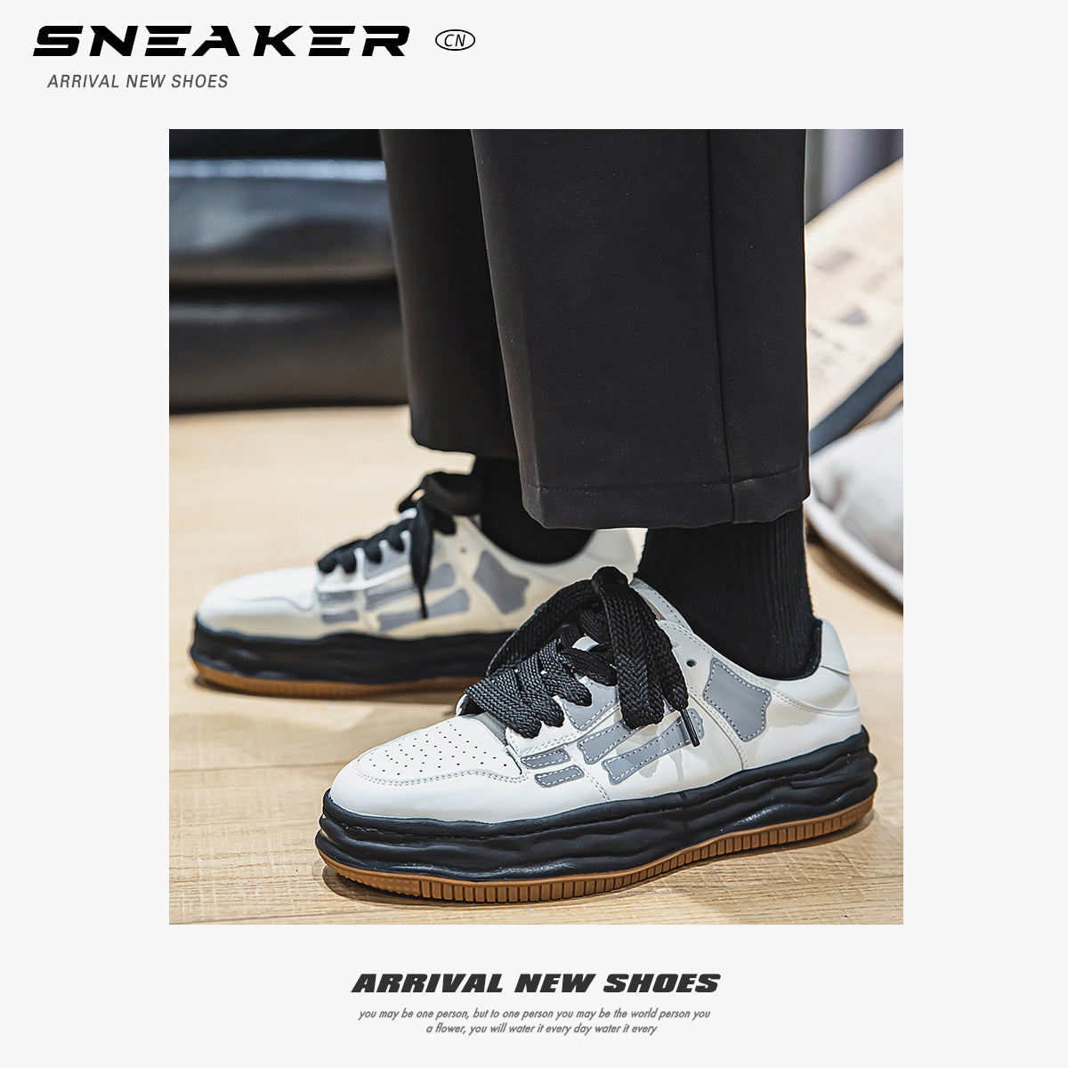 Reflective Bone Retro Platform Sneakers Hommes