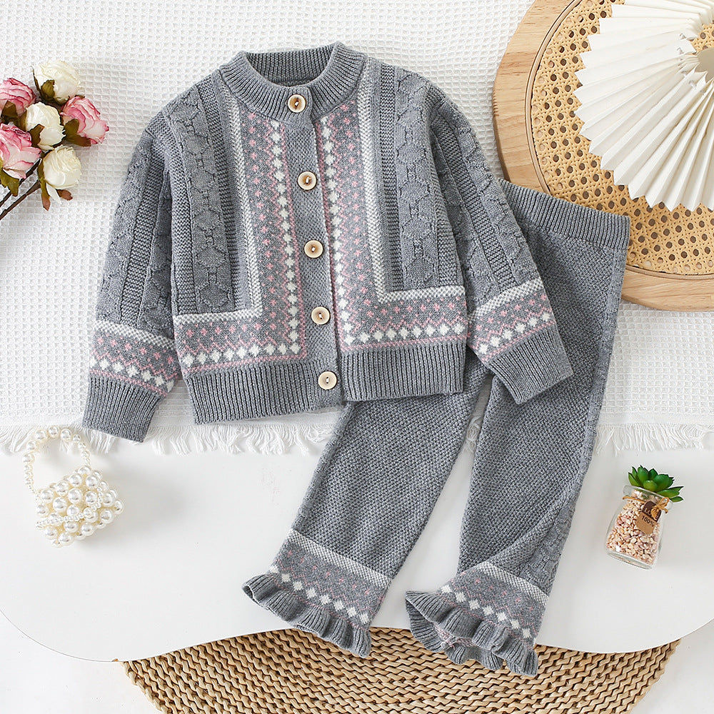 Vintage Jacquard Knit Cardigan Et les pantalons tricotés