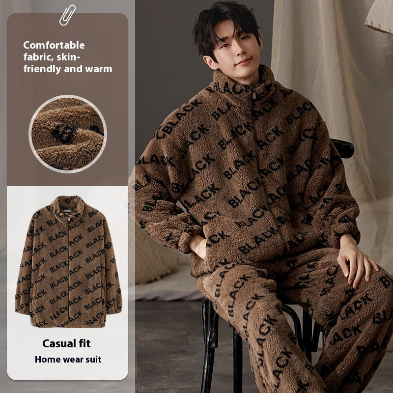 Pyjama homme plus taille longue manches vêtements de salon chauds