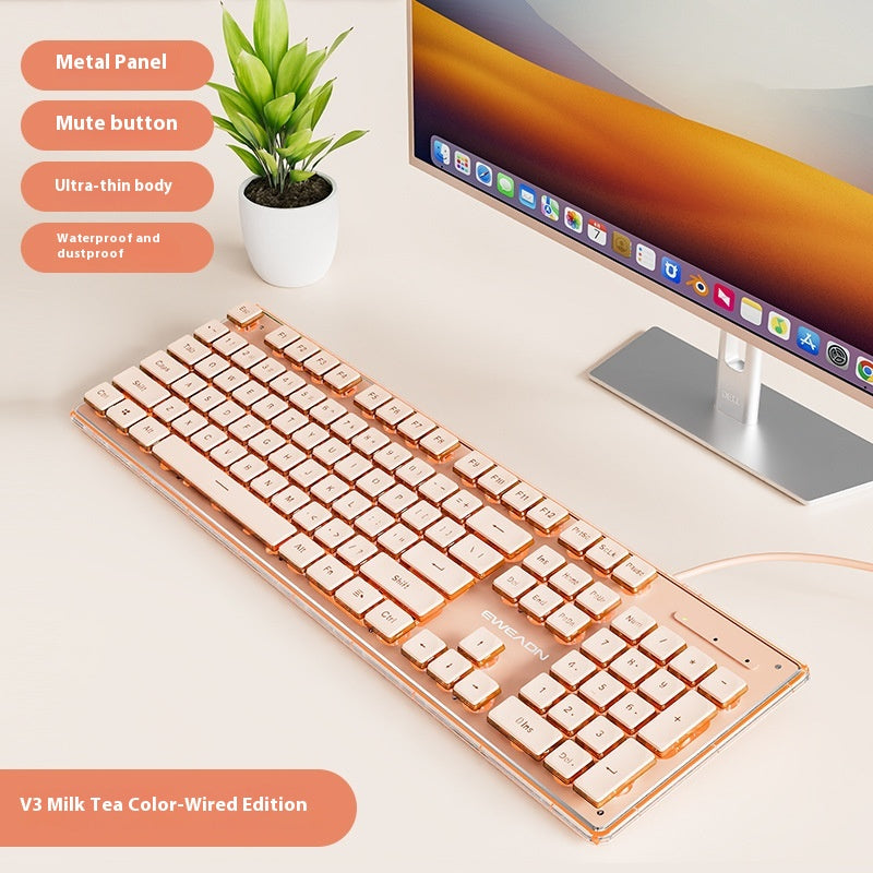 Prewalker V3 Mute filaire Mouse porte-clés costume mécanique Feeling filles Bureau Typing fils