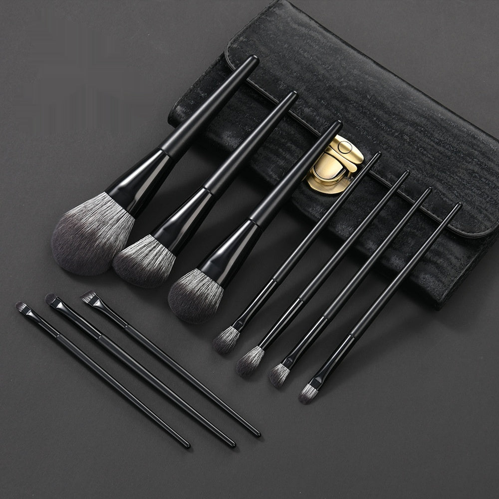 Set de brosse de maquillage noir mat en nylon