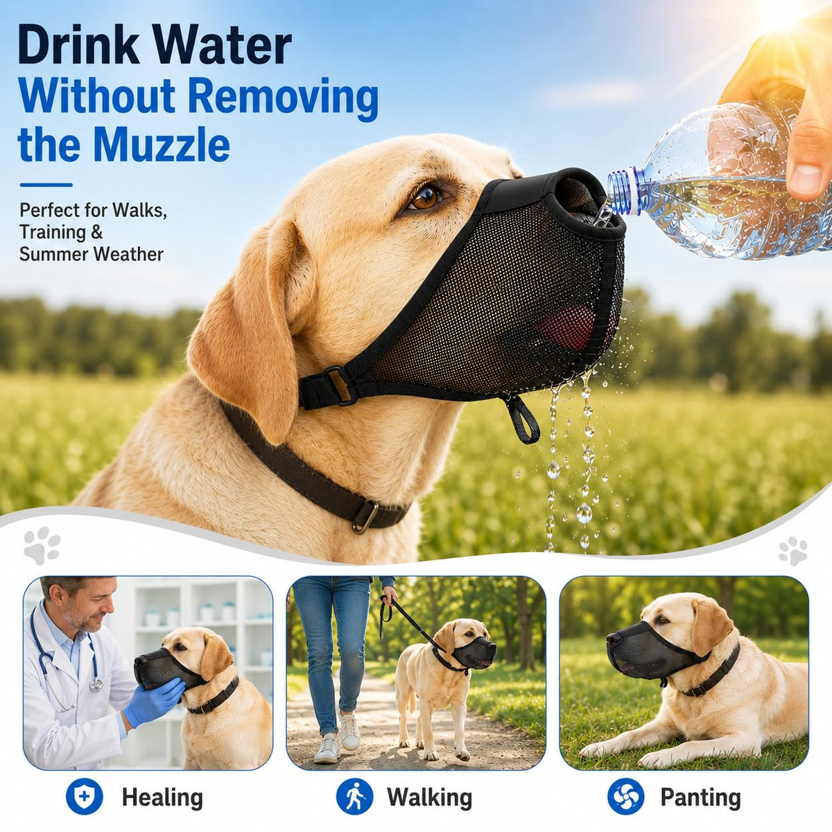 Muselière de chien, Muselière d'air doux pour grands chiens, moules de chien respirantes pour la chasse