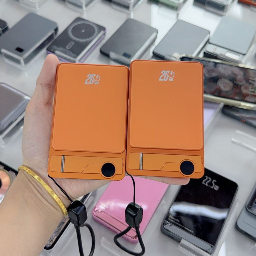 Batterie externe ultra-mince avec support d'écran couleur et charge magnétique sans fil