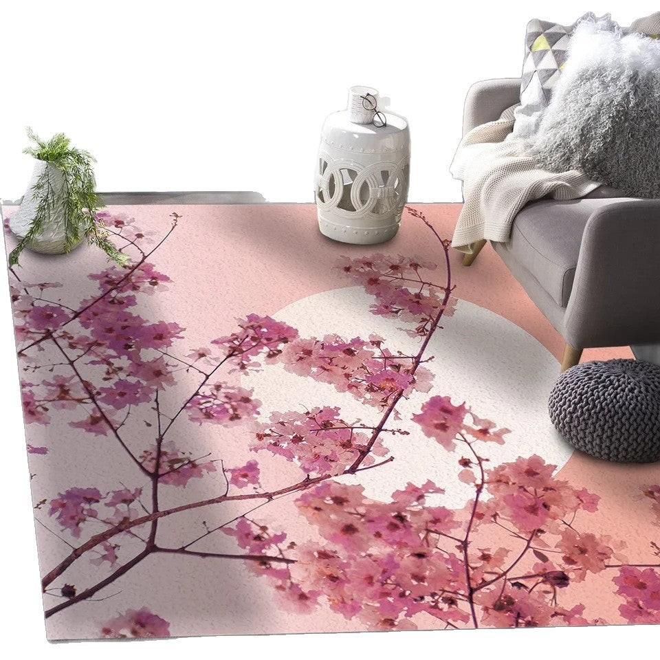 Pastel Cerise Blossom Et Crescent Lune Non-dérapant Flannel Floor Mat Maison Rug Décoration