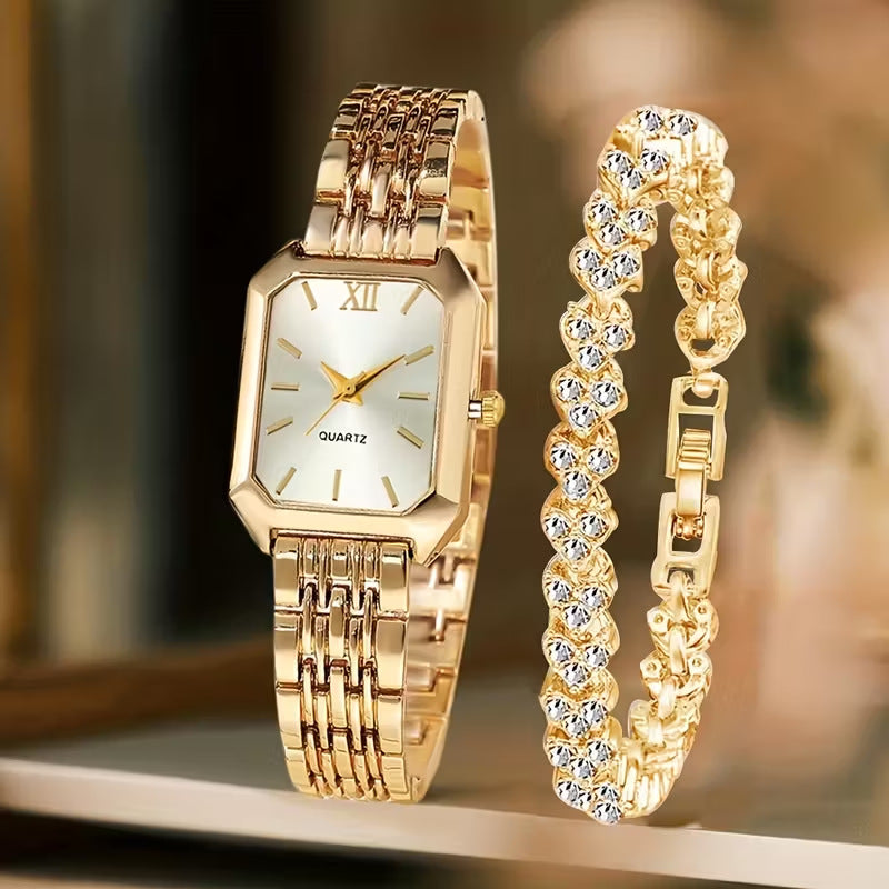 Ensemble de montres à quartz de forme carrée pour femmes