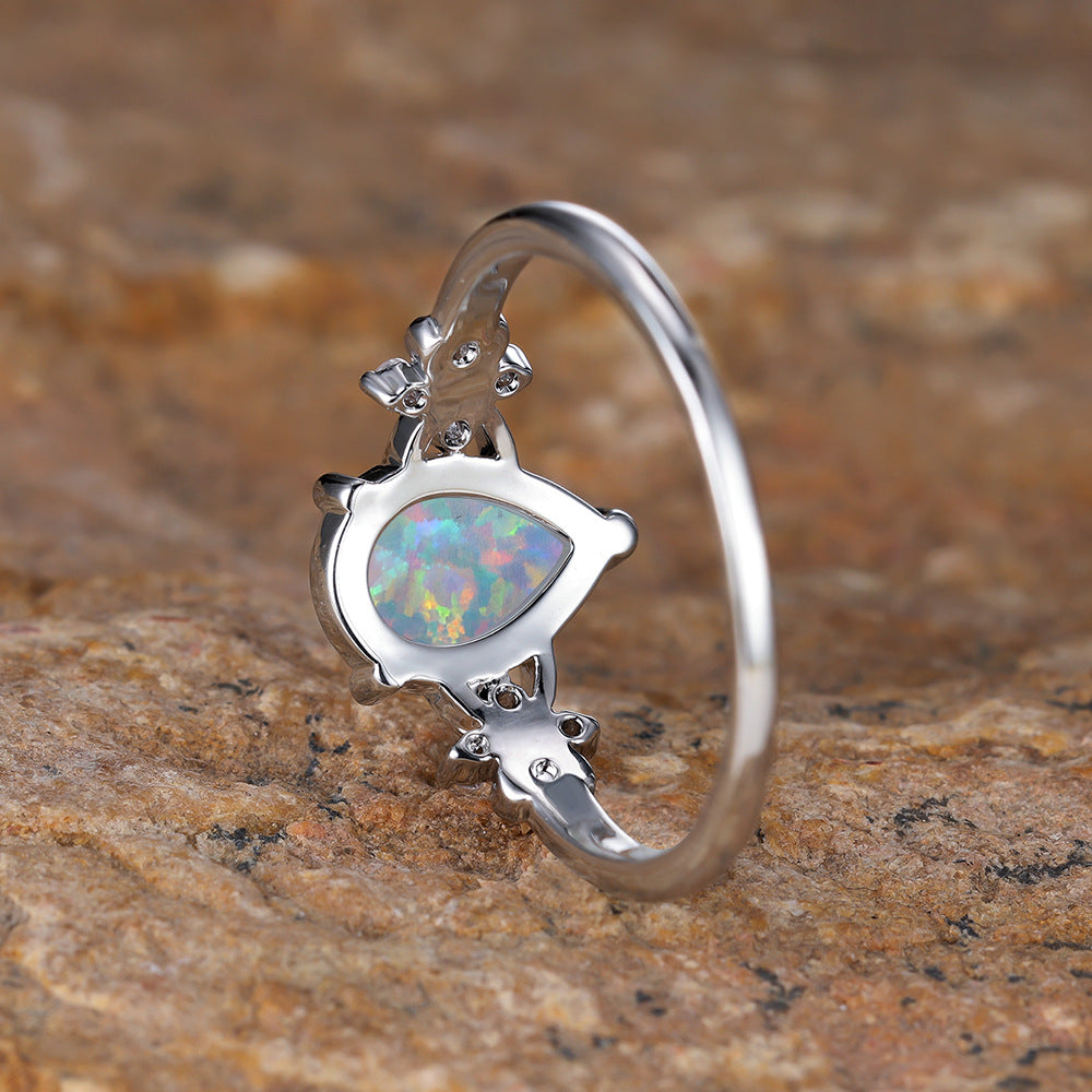 Drop-forme incrusté Zircon blanc Diamond Fleur Anneau Vintage Simple Tous les bijoux Match