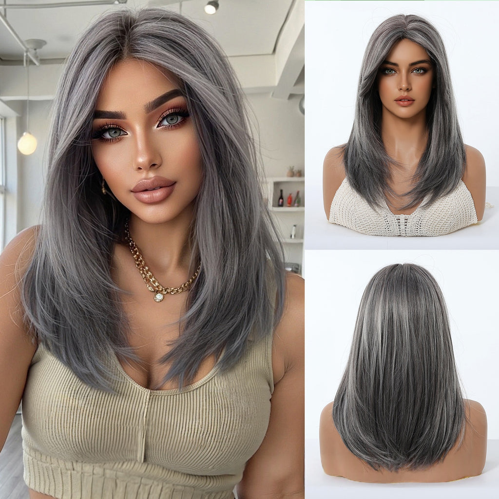 Gradient Or Perruque Femme Pleine Tête Longueur moyenne