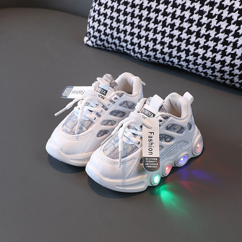 Chaussures Printemps et Automne avec LED Light Chaussures Enfants Ruban Surface Respirant