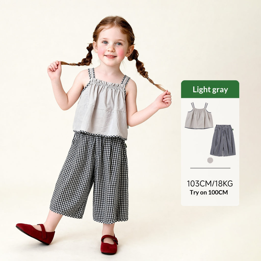 Filles Plaid Suspender Top et Bloomer Pantalons Deux-Piece Set