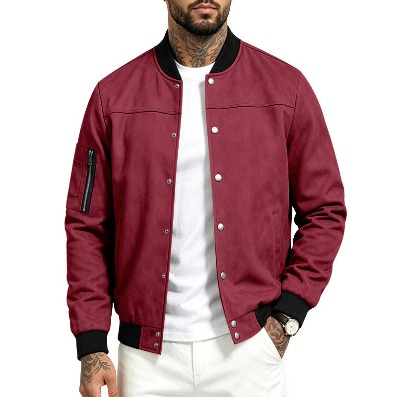 Homme Suede-Blend Casual Sportif Stand-Neck Veste avec boutons