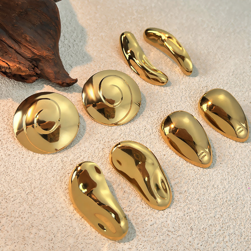 18K Acier inoxydable plaqué or Géométrie Finition simple Boucles d'oreilles Femmes Européen Et l'Amérique