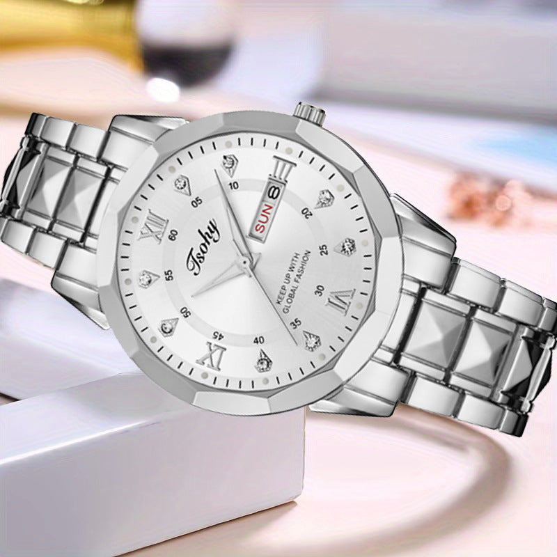 Montre Quartz Double Calendrier Hommes Lumineux