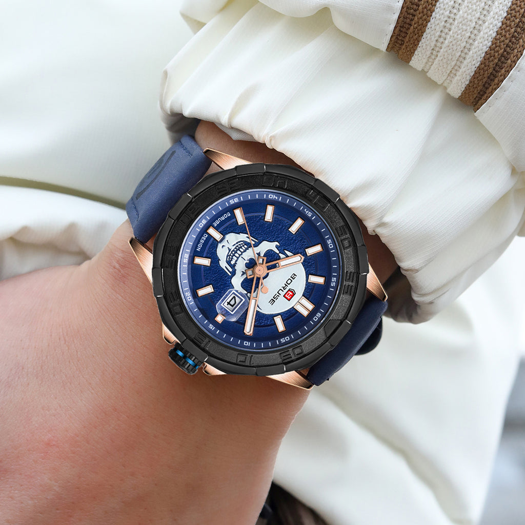 Montre Sports Imperméable Calendrier en Cuir Lumineux Multifonctionnel Quartz