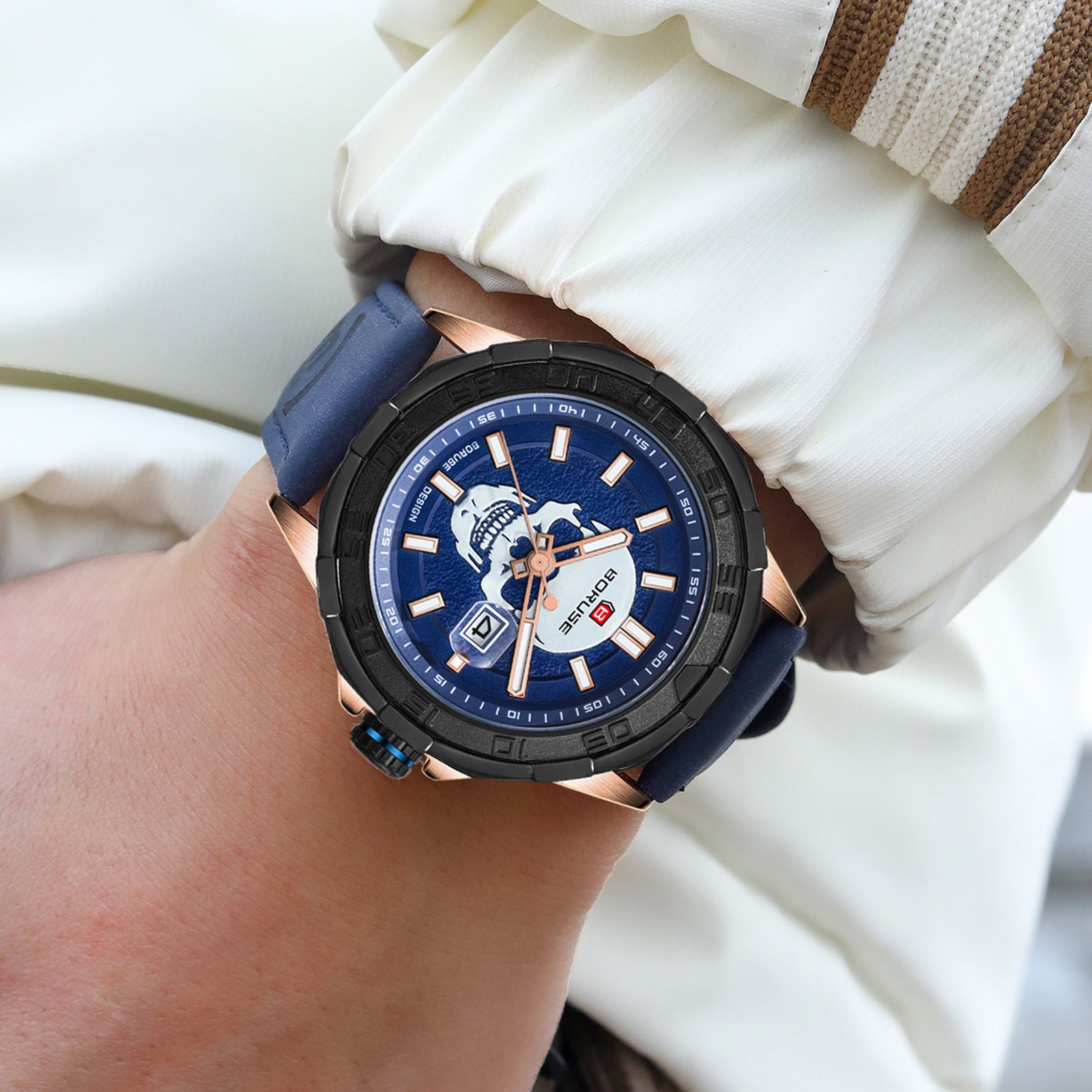 Montre Sports Imperméable Calendrier en Cuir Lumineux Multifonctionnel Quartz