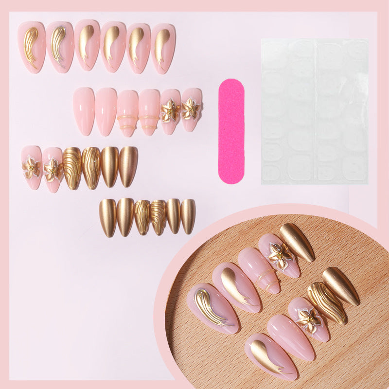 Wearable Nails 3D Sculpted Floral Design forme d'amandes or vague