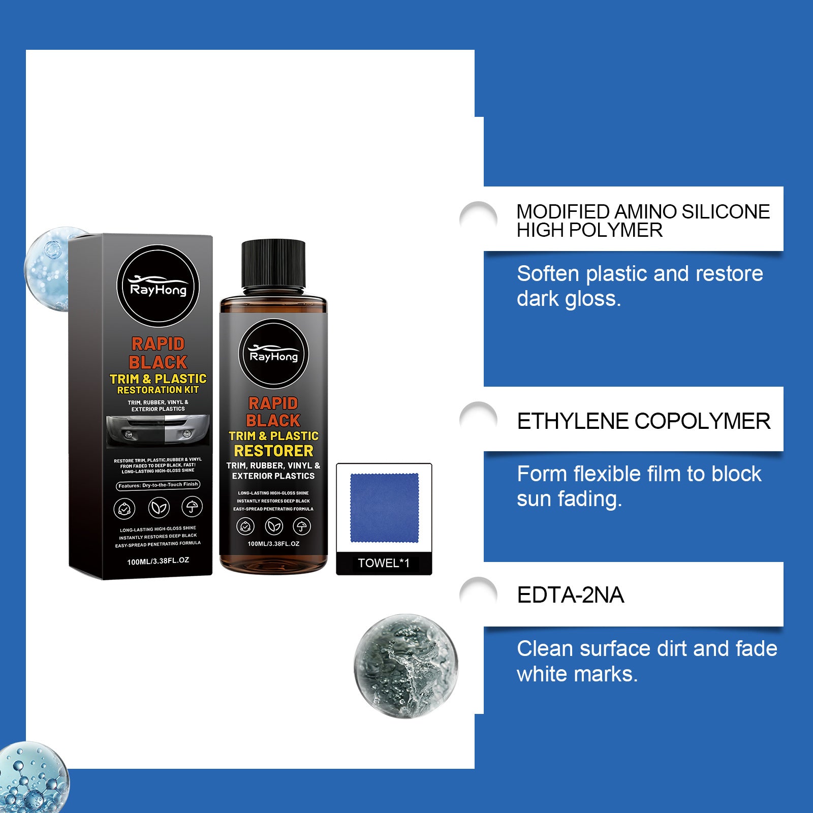 RAYHONG Trim et produit de soins en plastique pour le polissage quotidien de voiture et amélioration de brillant. Pays