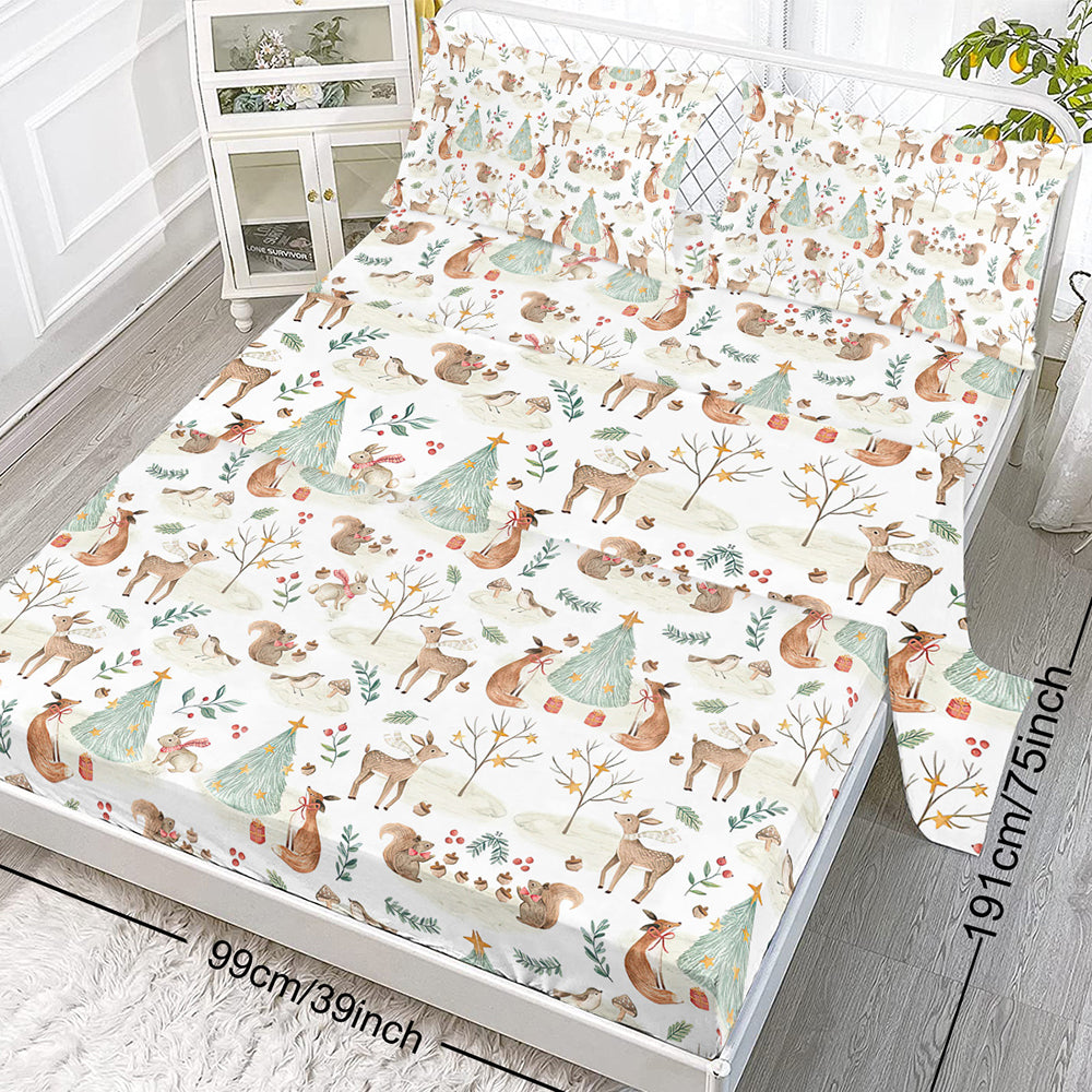 Ensemble de feuilles enfants - Cute Deer Fox 4 pièces Soft Microfibre Cartoon Style Feuilles de lit pour garçons G