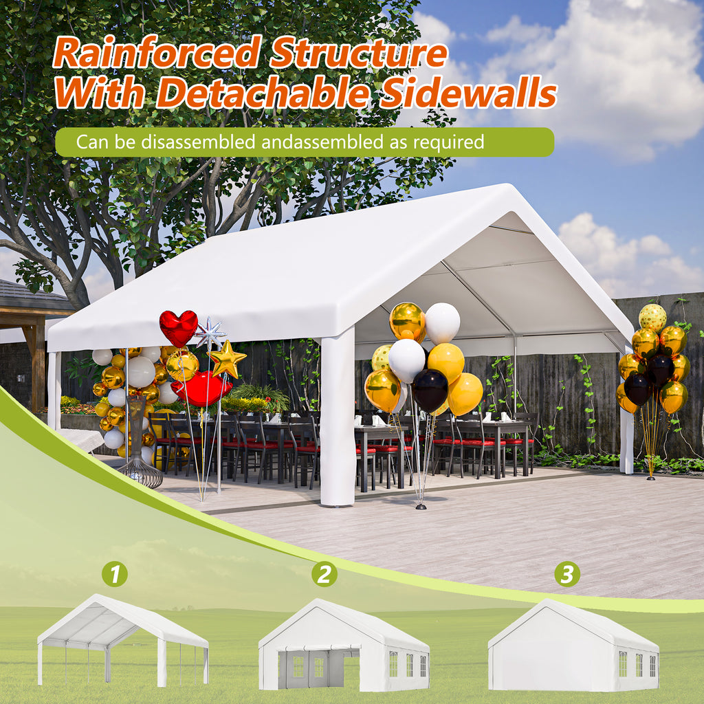 Tente de fête 20x20 FT avec 2 sacs de rangement et parois latérales amovibles