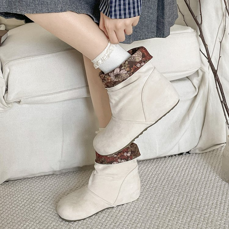 Bottes de cheville à louches femmes orteils ronds doux Suede intérieur Gedge Bottes courtes