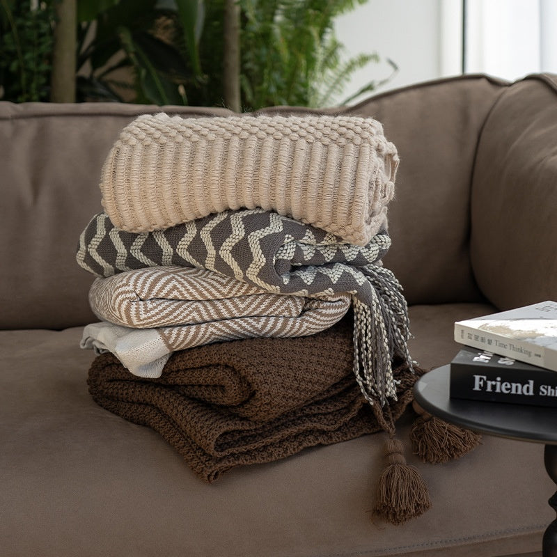 Couverture Kaki Knitted Blanket Air conditionné Couverture Casual Salle de modèle Couverture Canapé