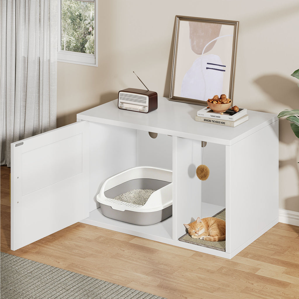 Cat Litter Box Cabinet multifonctionnel blanc moderne Maison de chat Salle de toilettes Table d'extrémité pour Bedro