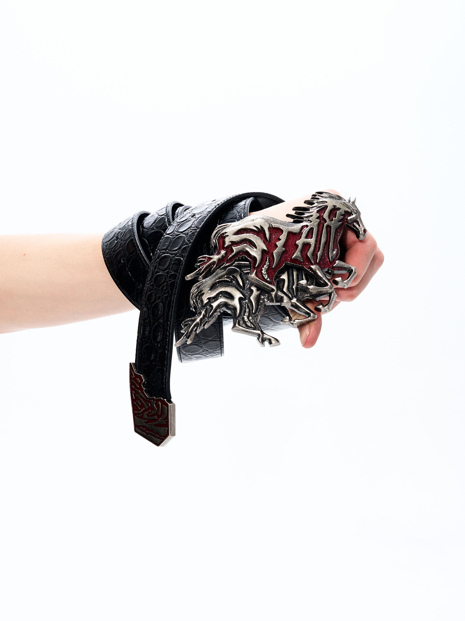 Ceinture en cuir embossée texturée