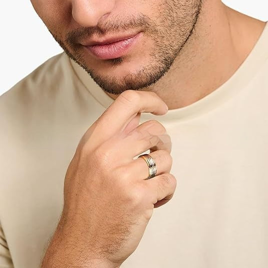 Men's Yellow Gold 8mm Simple Polished Twill Tungsten Ring