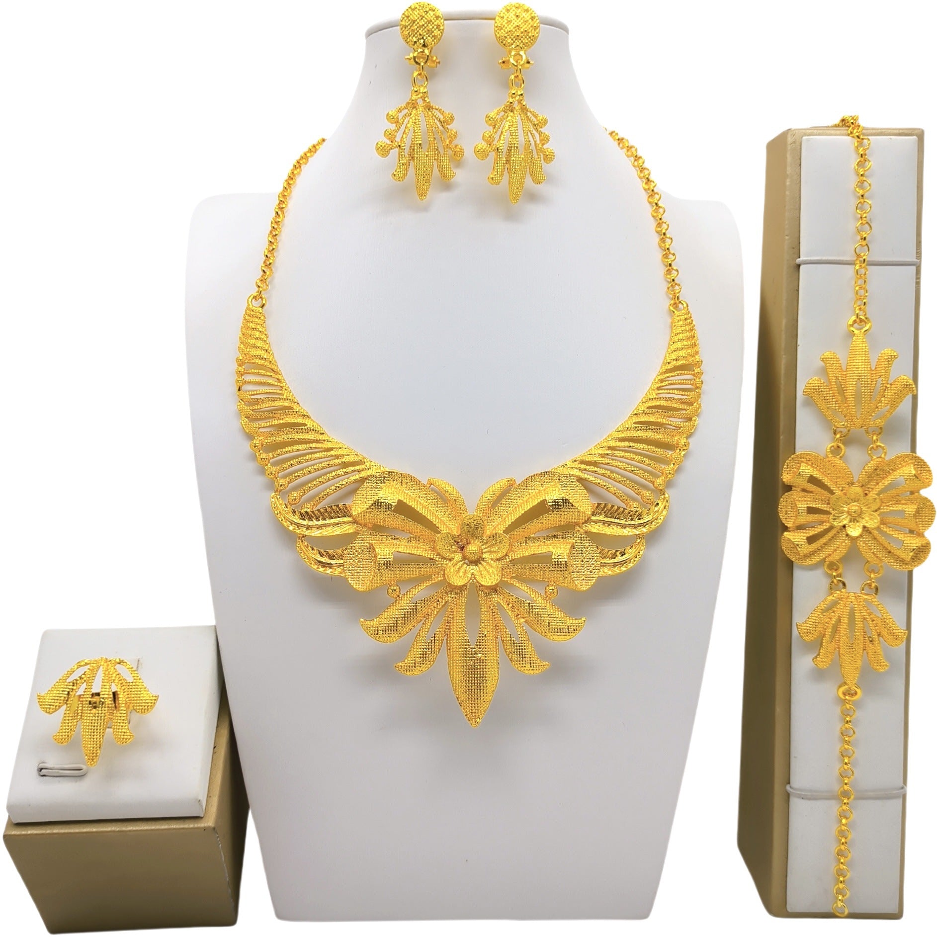 Bijoux en or 24K Collier Bracelet Boucles d'oreilles Ensemble de quatre pièces