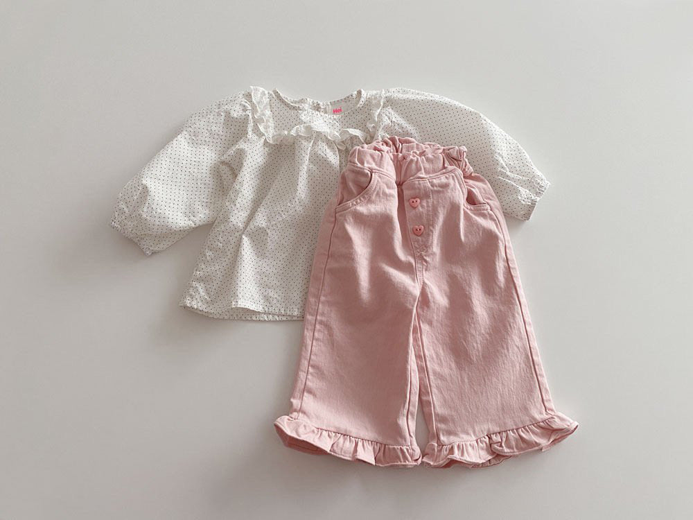 Printemps bébé fille Rétro oreille en bois Casual dentelle Pantalon large-lég enfant Pantalon de mode