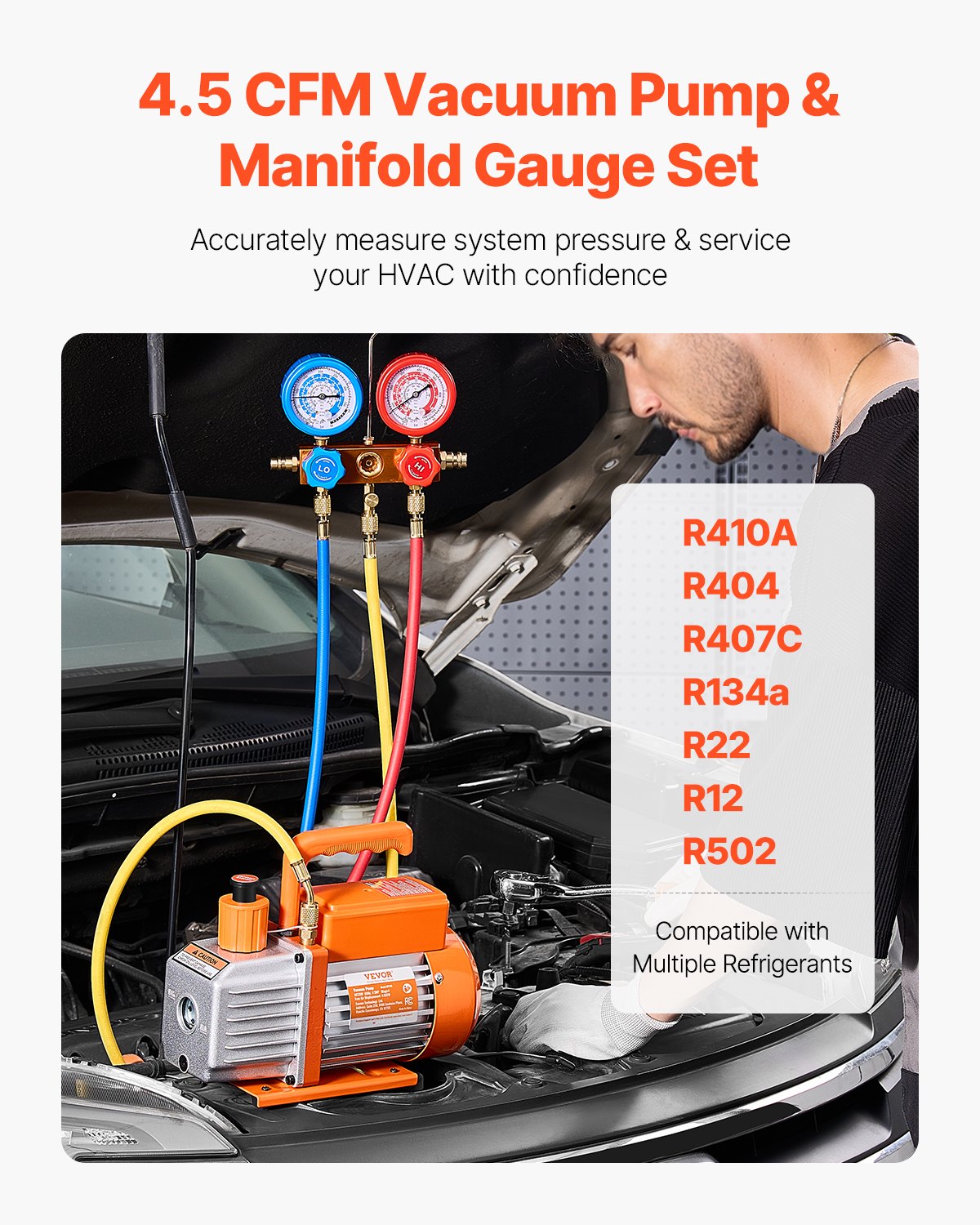 4.5 CFM CVC Pompe à vide rotative à fourgonnette à une seule étape et kit d'aspirateur
