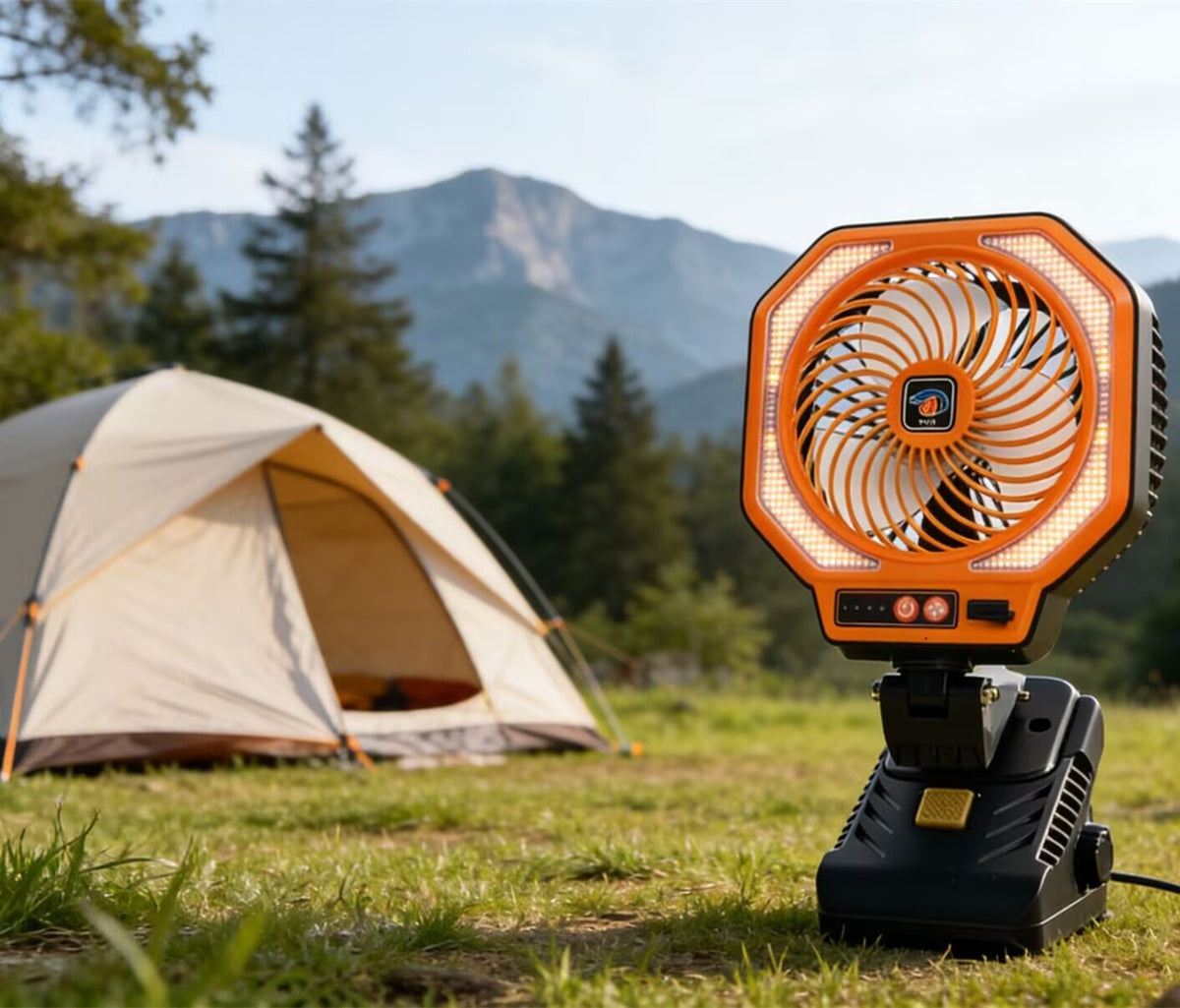 Ventilateur de refroidissement rechargeable portable Eventail de camping pliable avec éclairage LED 3 modes
