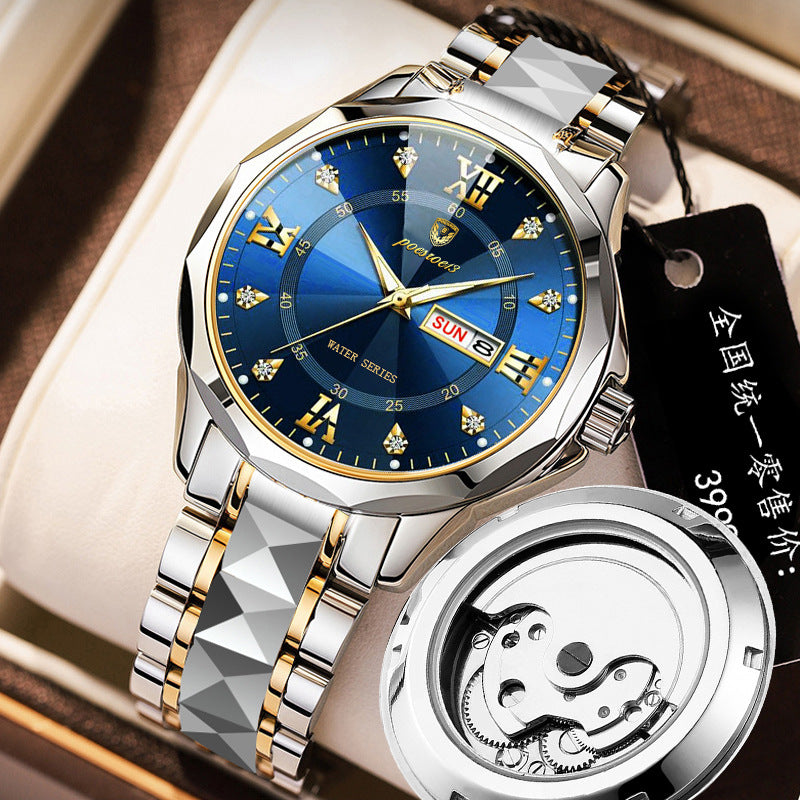 Montre à dos transparent de squelette mécanique pour hommes