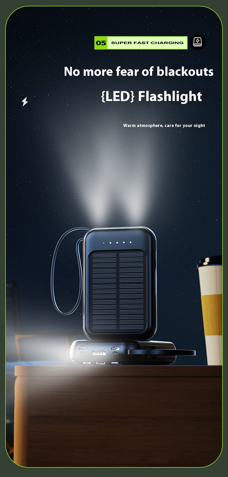 Unité de recharge solaire avec câble Camping Portable Grande Capacité Alimentation Mobile