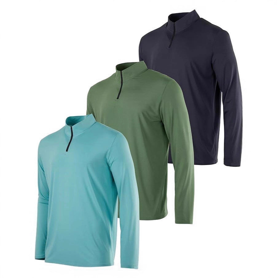 Manches longues pour hommes Stretchy Respirant Quick-Drying Casual Half-Zip Top