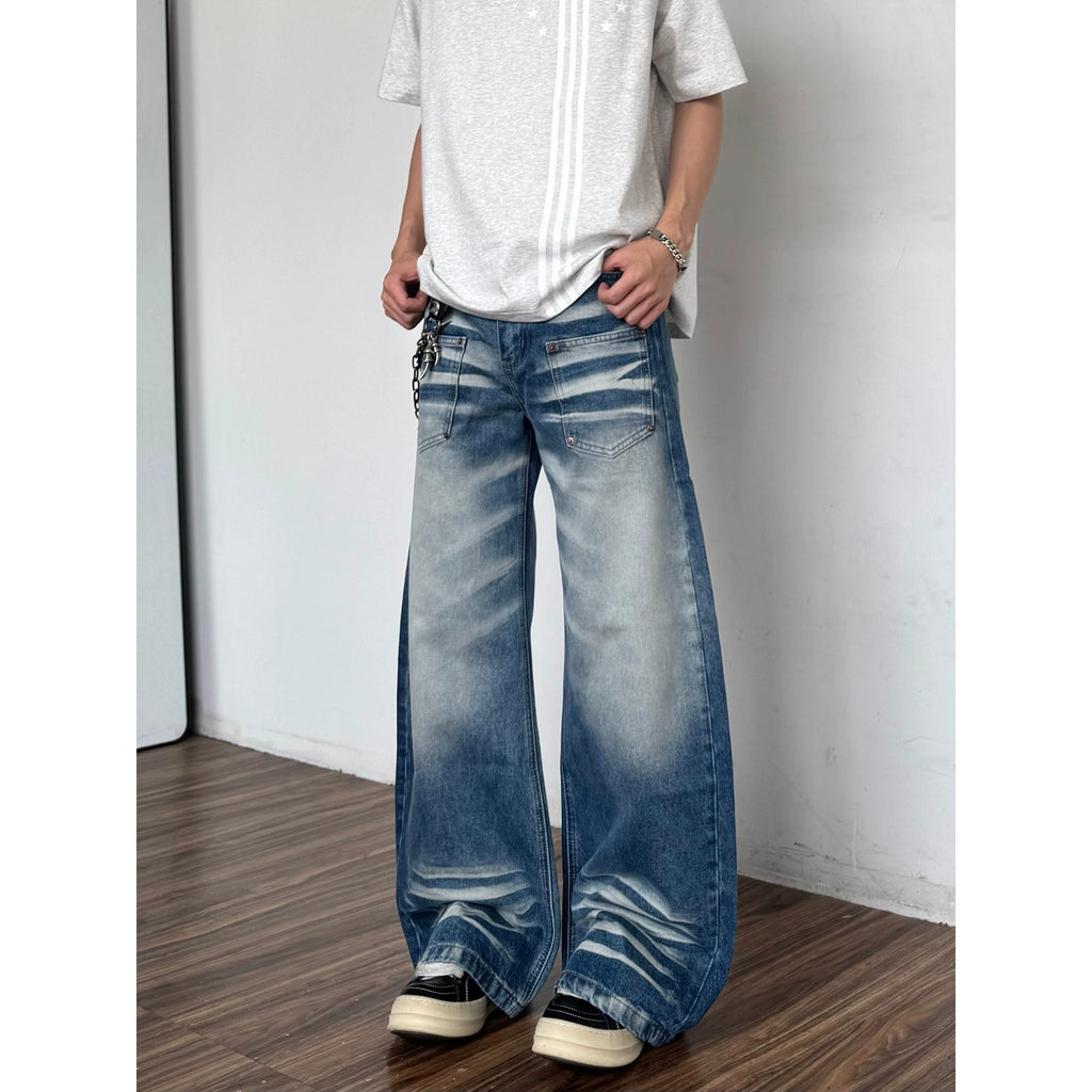 Jeans de bootcut de chat lavés rétro pour hommes