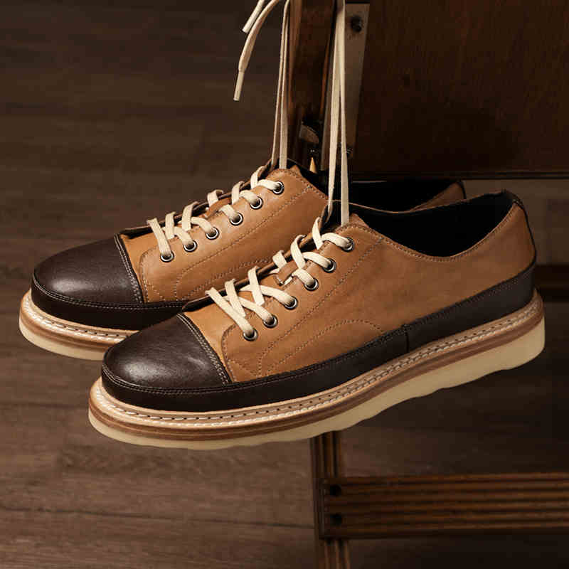 Vintage Vintage Chaussures de Conseil en Cuir Véritable Plateforme Chaussures Casual