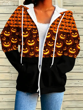 Veste à capuche imprimée à thème Halloween pour femmes