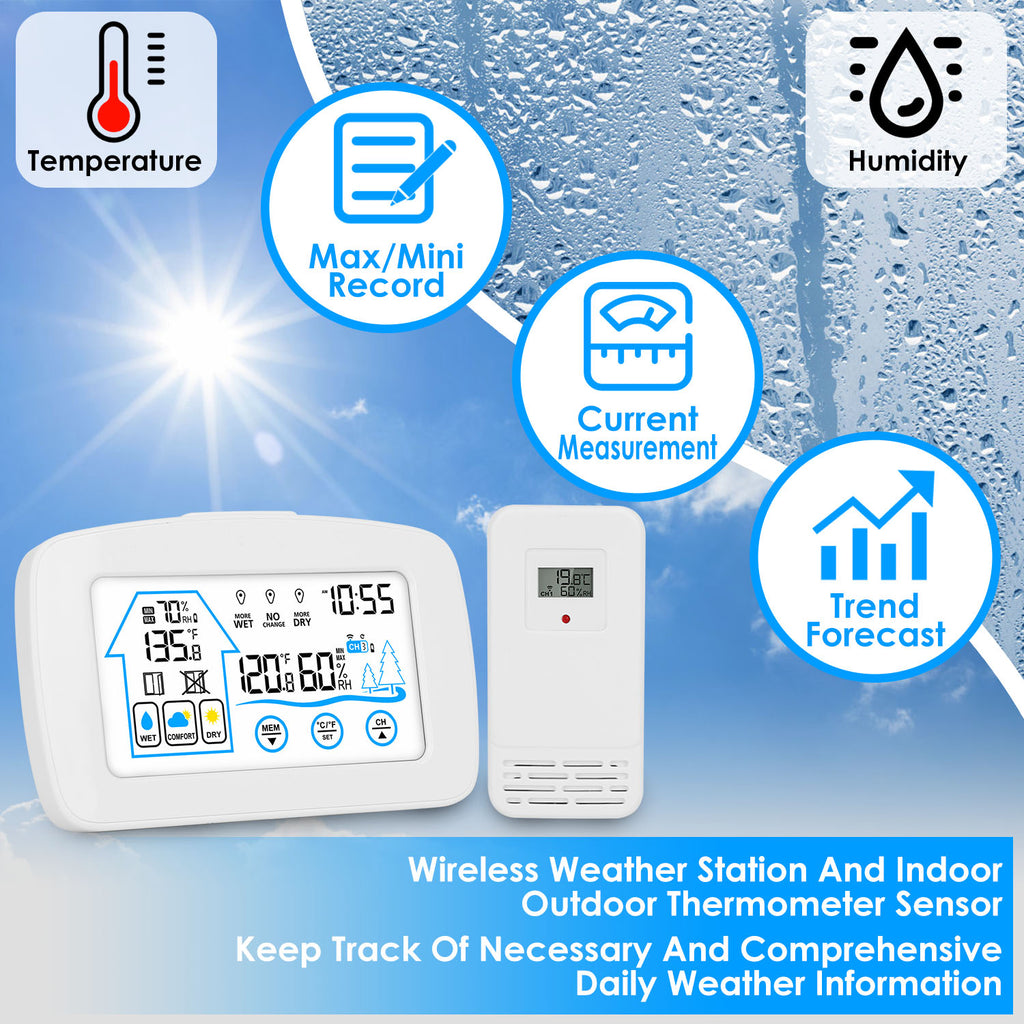 1Pc station météorologique sans fil avec horloge 196FT gamme intérieure détecteur de thermomètre extérieur Temp