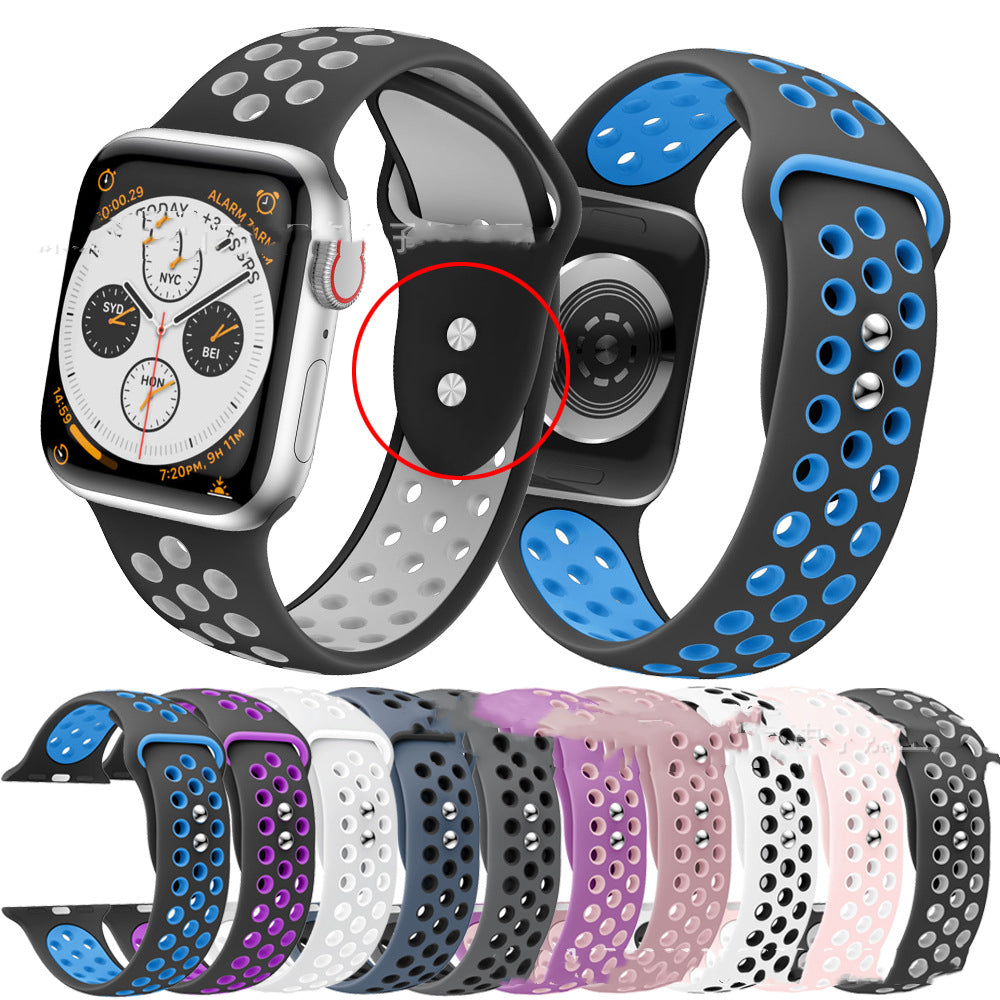 Two Tone Double Nails Trou rond Silicone Strap Sport Style