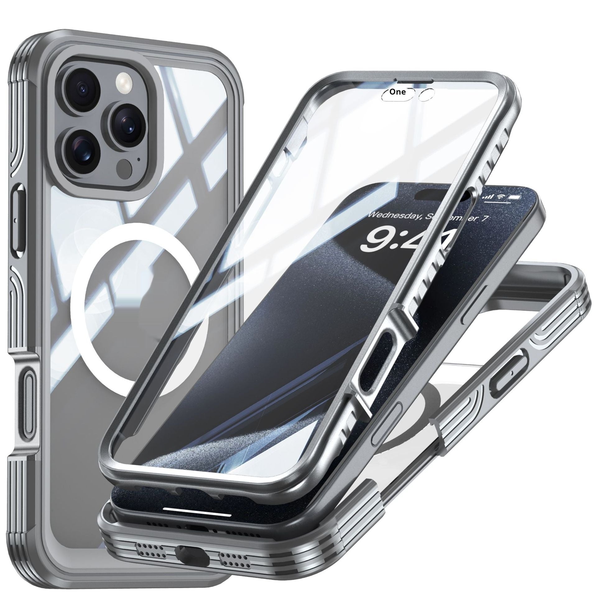 Applicable au boîtier de téléphone transparent trois-proof magnétique extérieur anti-chute Shell