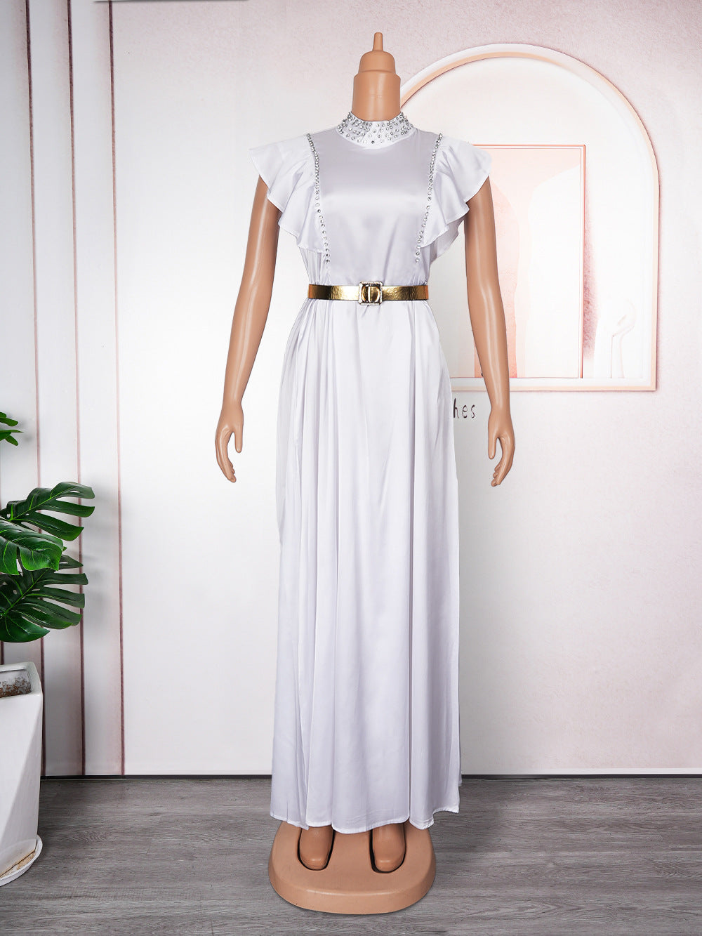 Banquet soirée mode élégant style Strass haute robe de taille